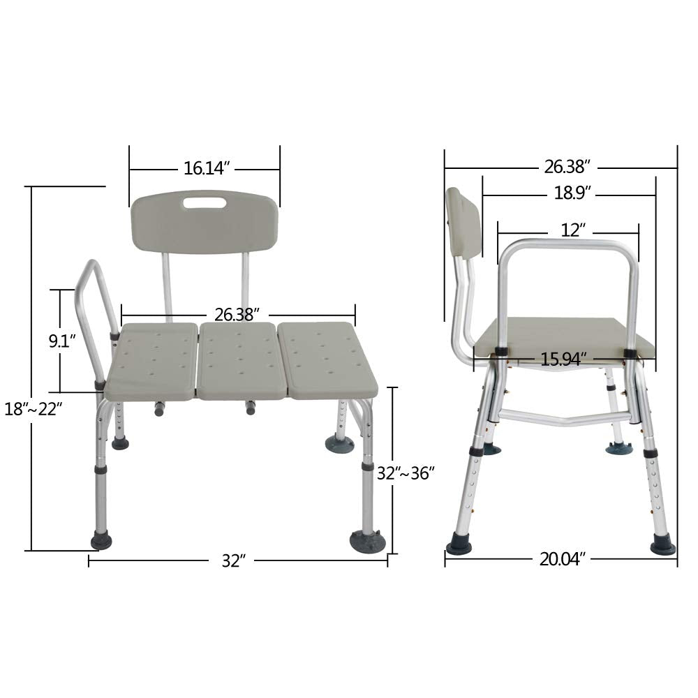 Adjustable Plastic Tub Transfer Bench with Back Non-Slip Seat D9949