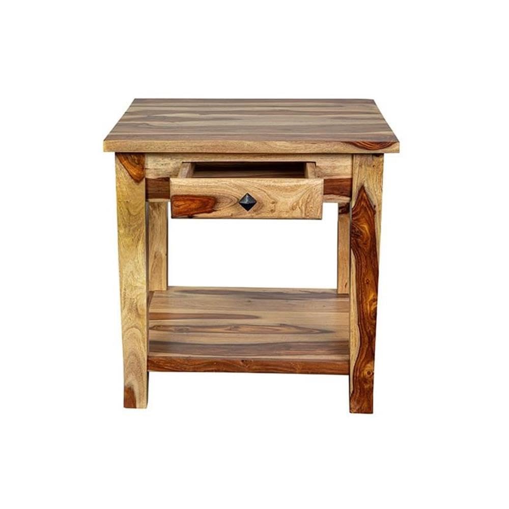 Solid Sheesham Wood End Table with Drawer I7024