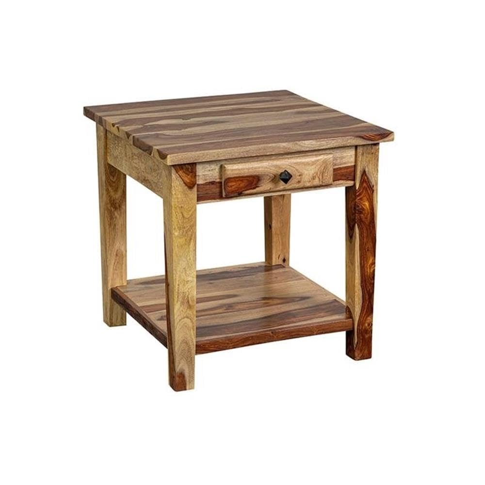 Solid Sheesham Wood End Table with Drawer I7024