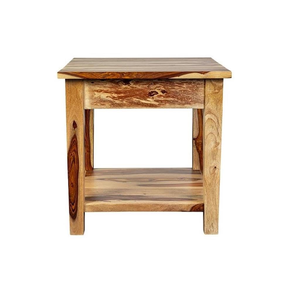 Solid Sheesham Wood End Table with Drawer I7024