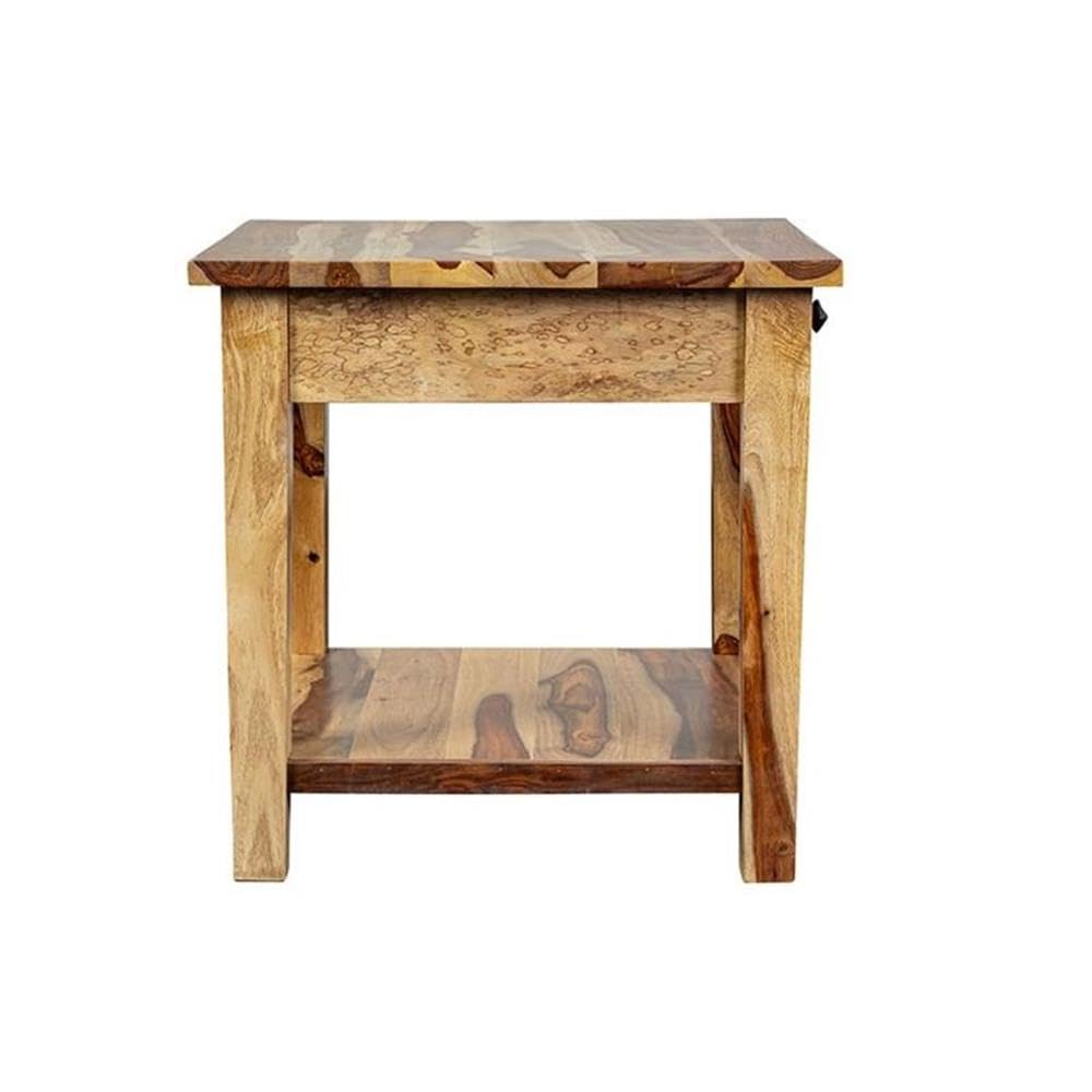 Solid Sheesham Wood End Table with Drawer I7024