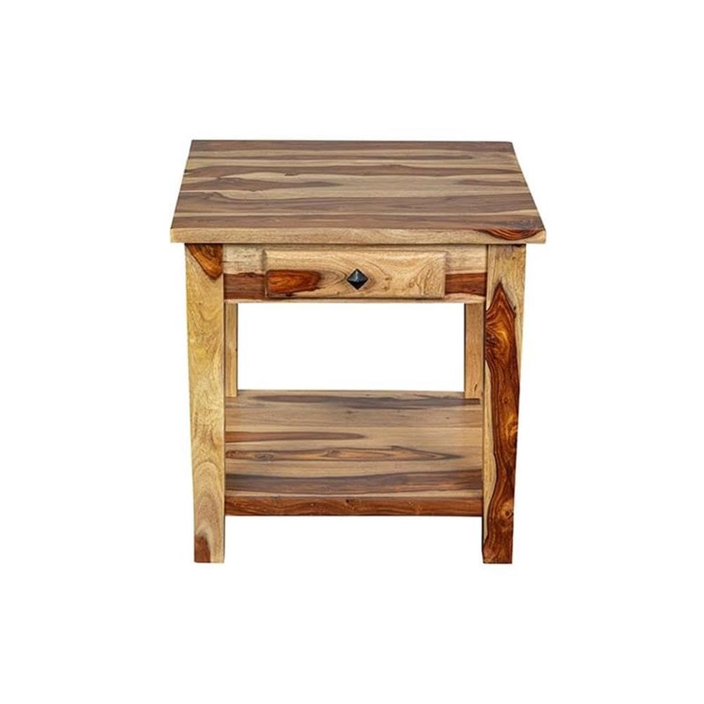 Solid Sheesham Wood End Table with Drawer I7024