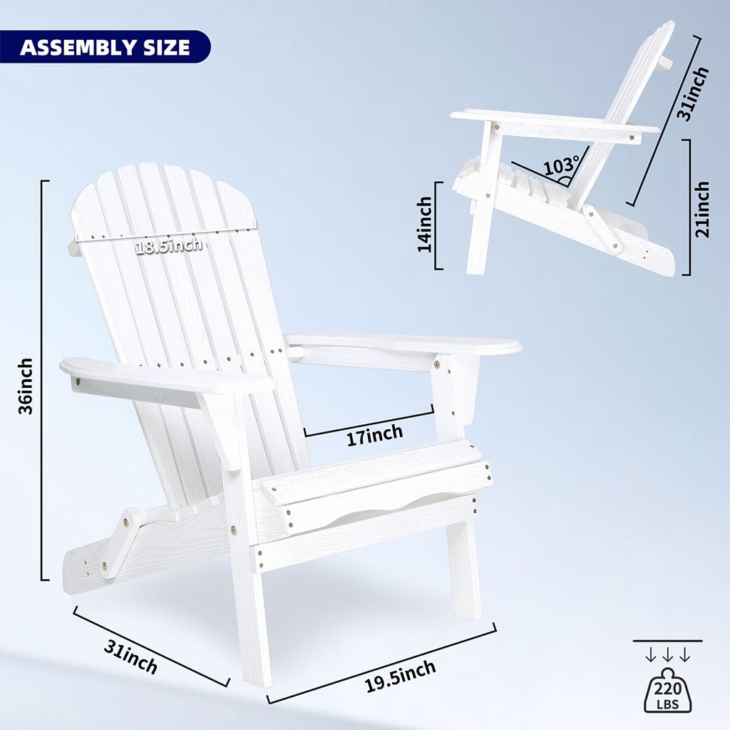White Oversized Folding Adirondack Chair Set of 2 L2296
