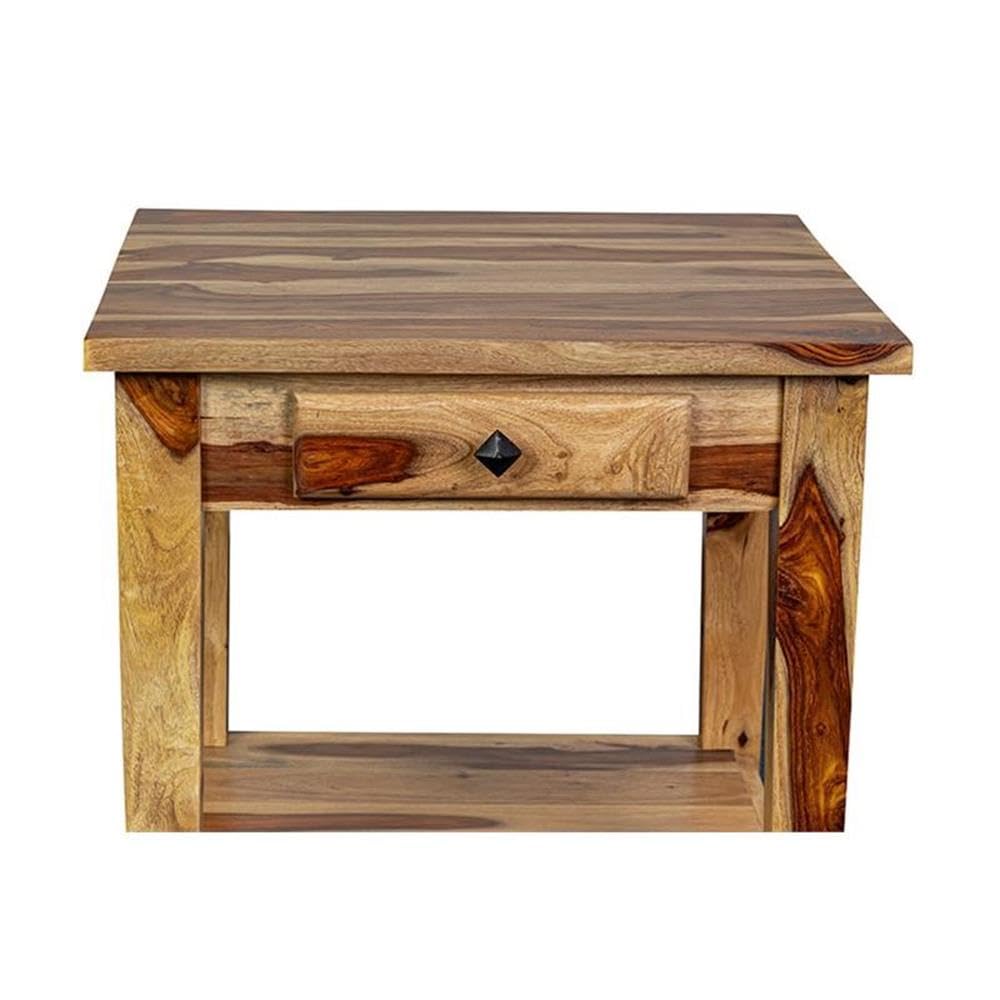 Solid Sheesham Wood End Table with Drawer I7024
