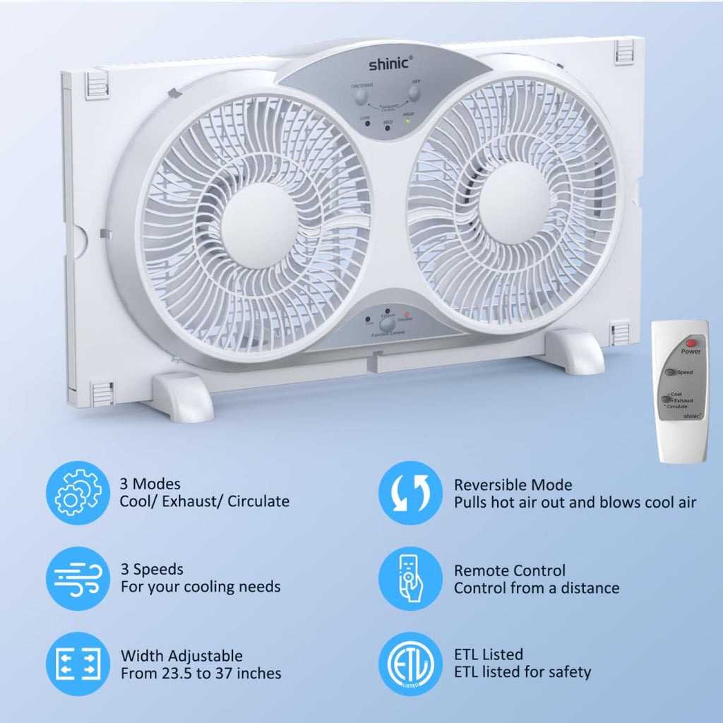 Twin Window Fan with Remote Control, Reversible, 9 inch, 3 Speed Z269451