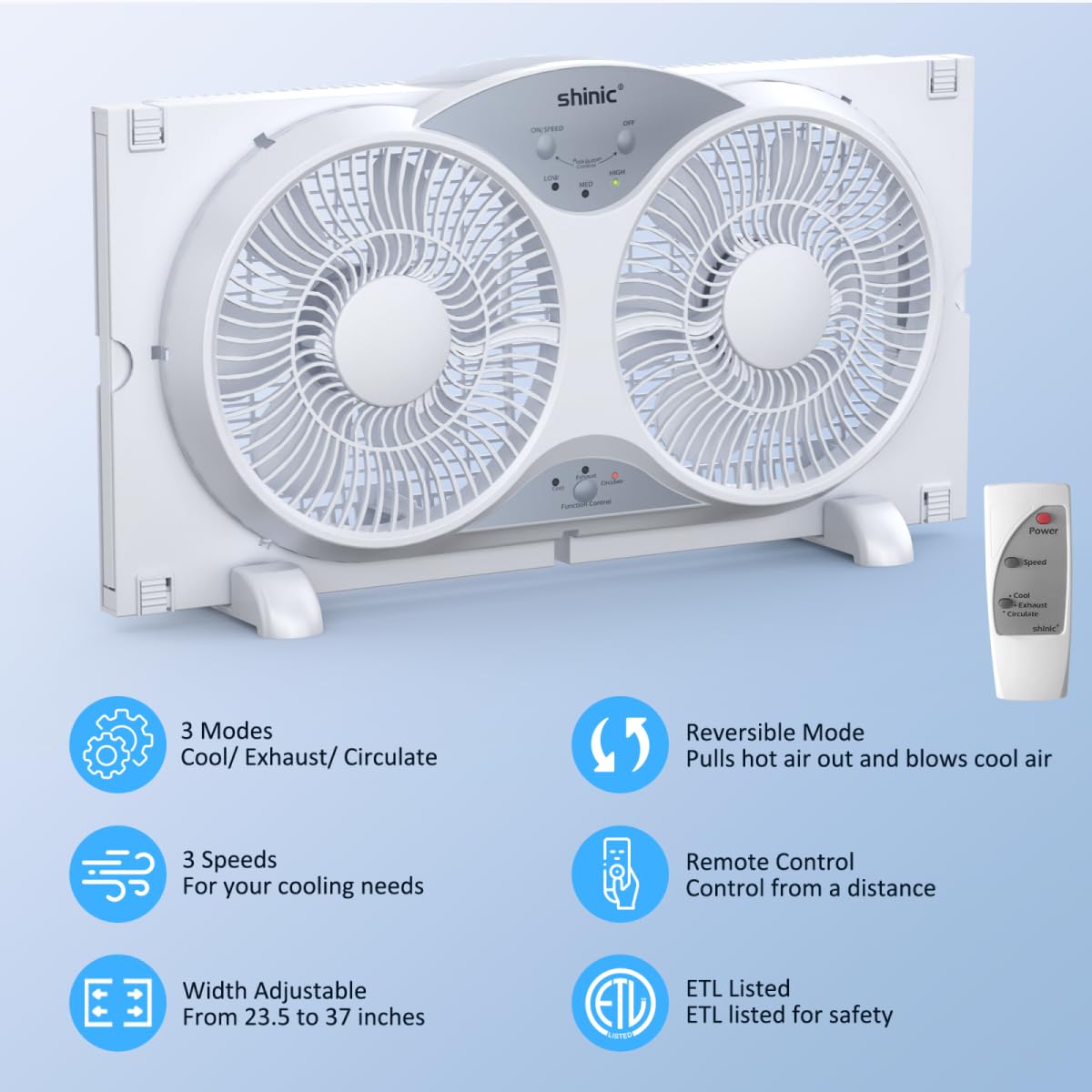 Twin Window Fan with Remote Control, Reversible, 9 inch, 3 Speed Z269451