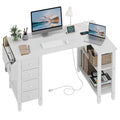 White L Shaped Computer Desk with Drawers and Storage Shelves, 47 Inch Reversible Corner Desk with Power Outlet K77526
