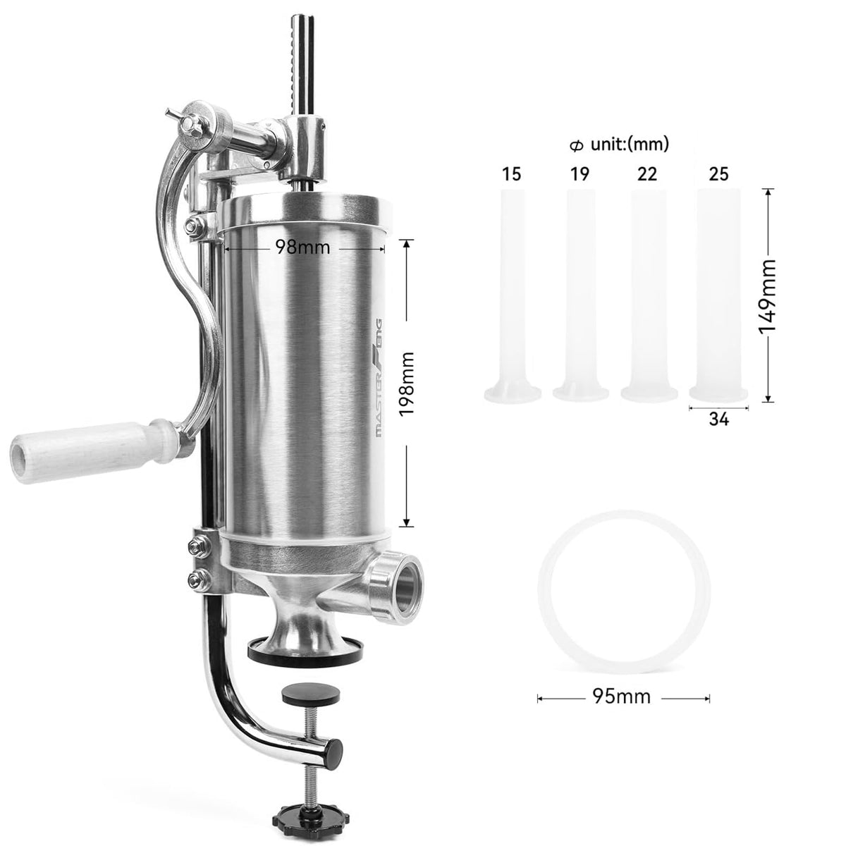 2.5 LBS Stainless Steel Sausage Stuffer with 4 Funnels K354435