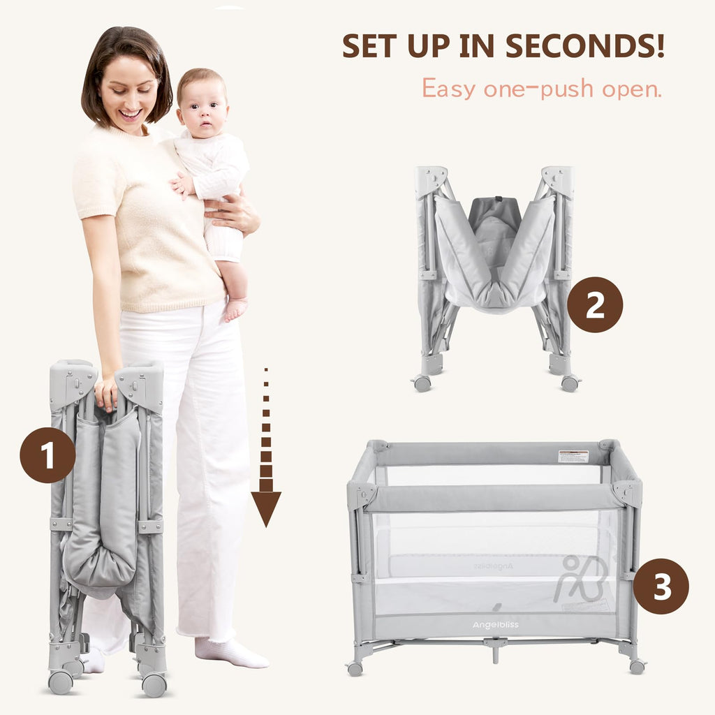 Pack and Play, Baby Bassinet Bedside Crib with Changer, Grey Y464