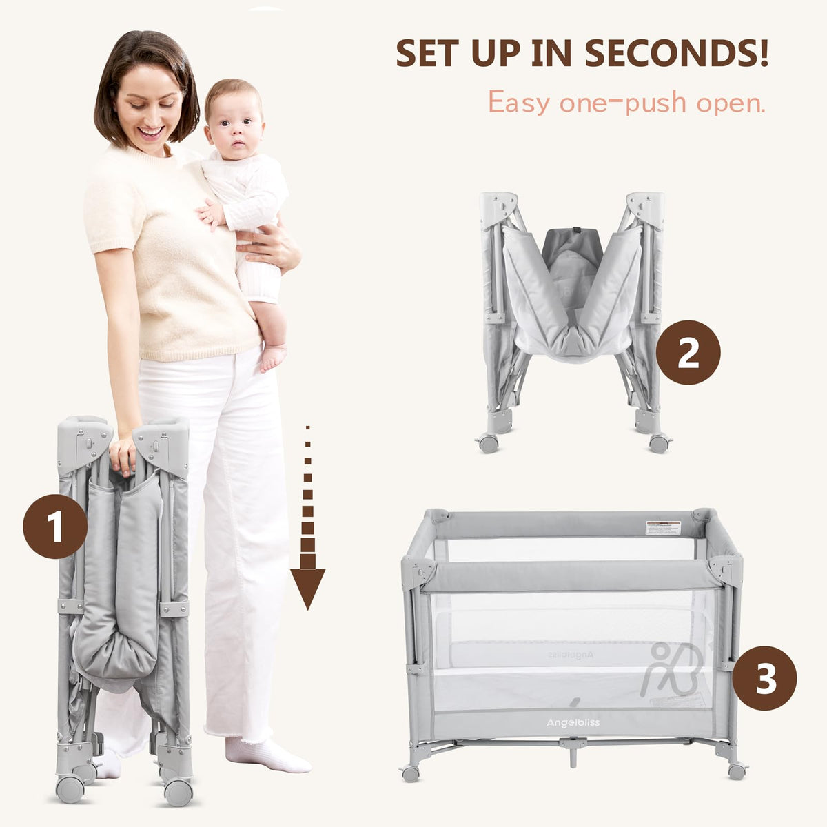 Pack and Play, Baby Bassinet Bedside Crib with Changer, Grey Y464