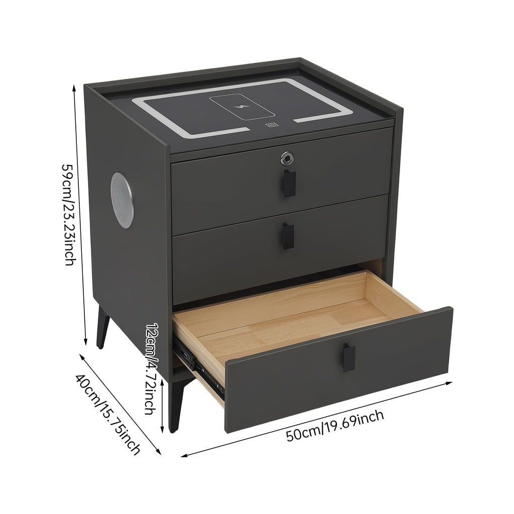 Smart LED Nightstand with Wireless Charging and Fingerprint Lock B52504