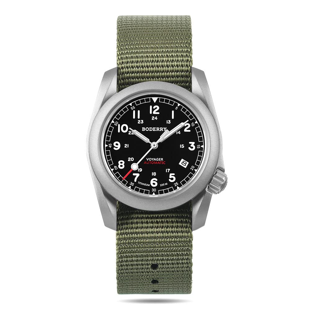 Titanium Automatic Field Watch 40mm Day Date 100M Waterproof Nylon Strap W686680