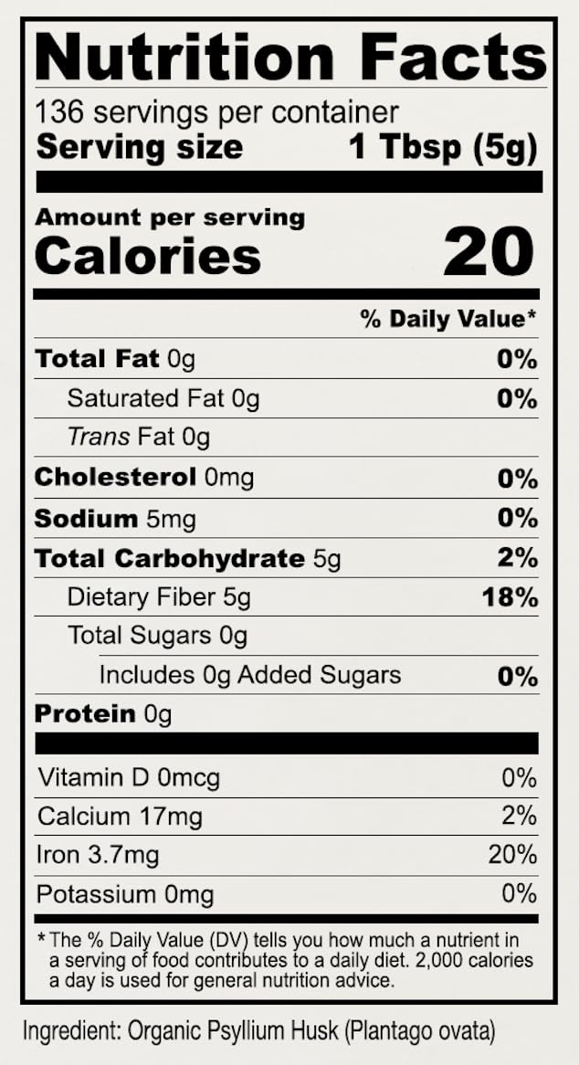 Organic Whole Psyllium Husks, 1.5 lb, Gluten Free Y1131