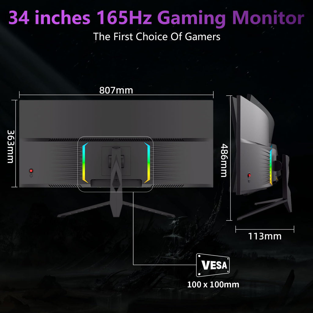 34 Inch Curved Ultra Wide WQHD Gaming Monitor 165Hz 1ms HDR400 U926411