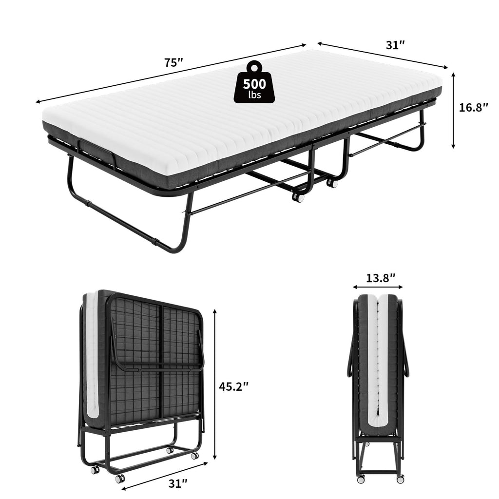 Folding Bed with Mattress 75''x31'' 5 Inch Memory Foam Metal Frame F27887