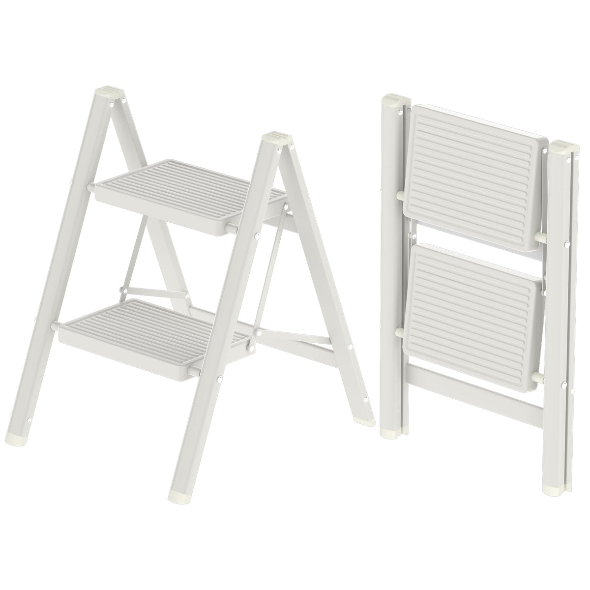 2 Step Folding Steel Ladder 330lbs Capacity White S5814