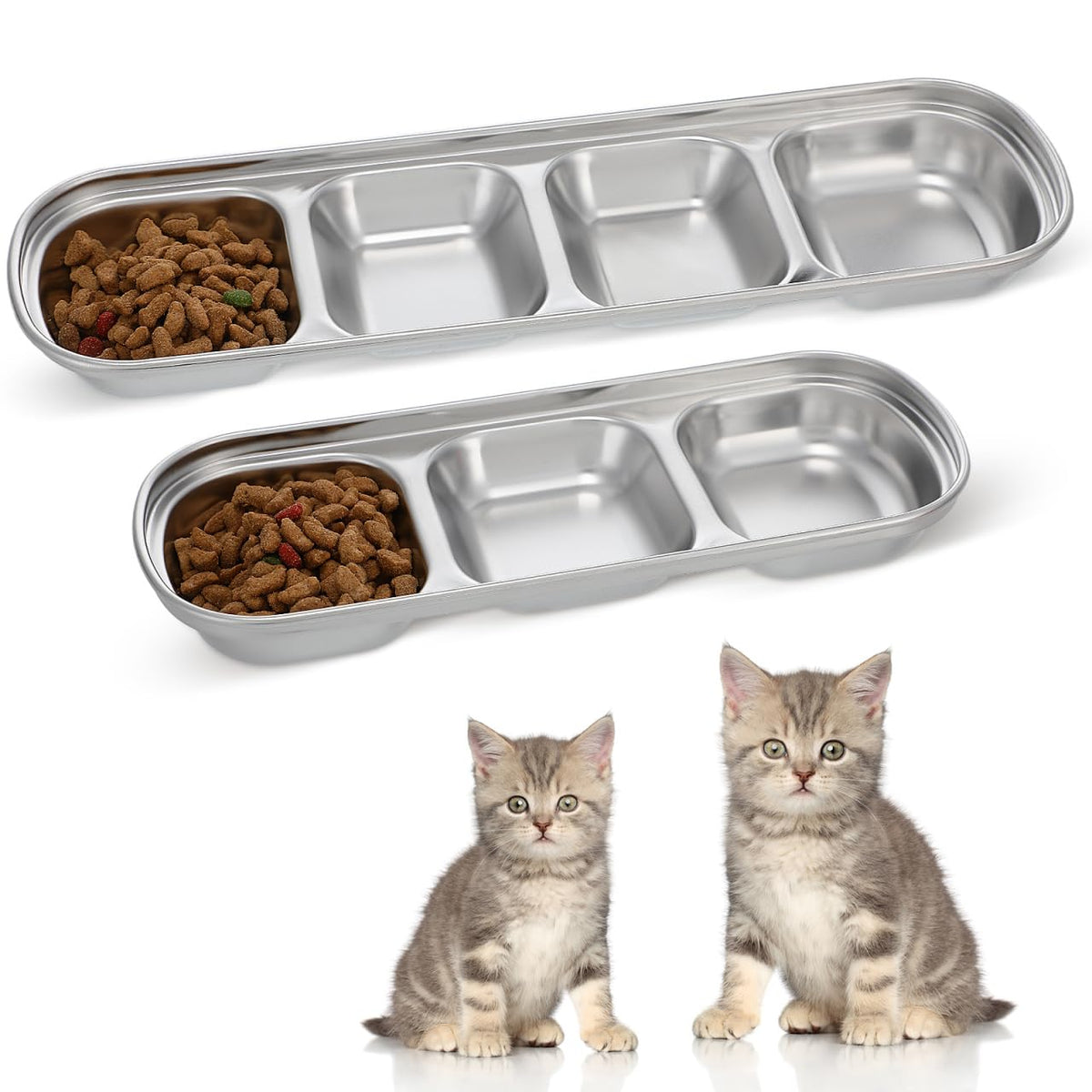 2pcs Stainless Steel Compartment Pet Food Bowls E62803