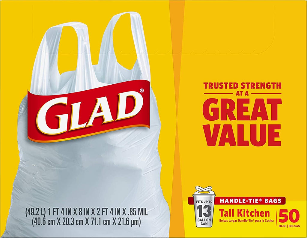 13 Gal. Tall Kitchen Handle-Tie Bags 50 ct Pack of 4 F4361