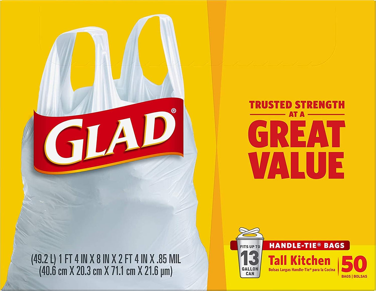 13 Gal. Tall Kitchen Handle-Tie Bags 50 ct Pack of 4 F4361