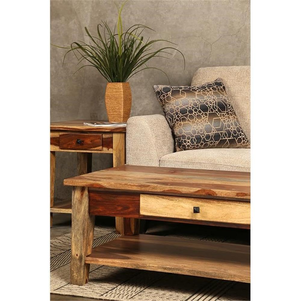 Solid Sheesham Wood End Table with Drawer I7024