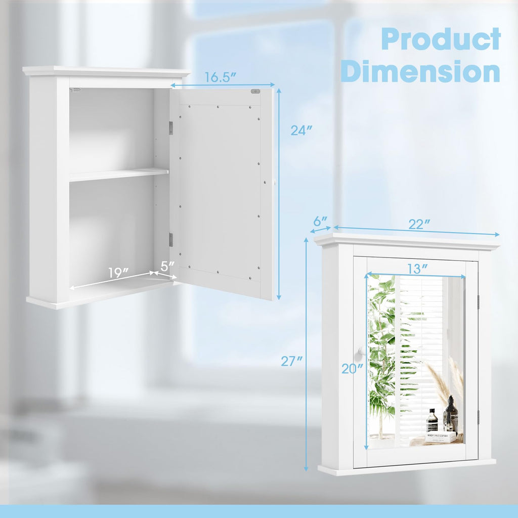 White Wall Mounted Medicine Cabinet with Mirror O59334