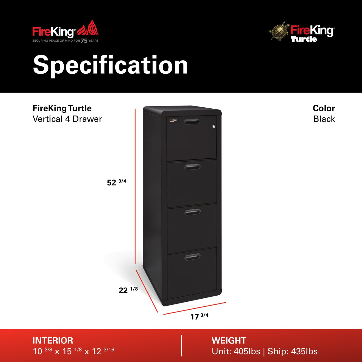 Black 4 Drawer Fire Rated File Cabinet S8093