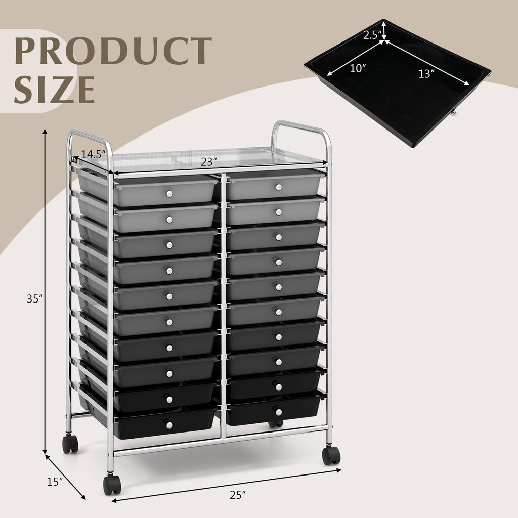 20 Drawer Multicolor Rolling Storage Cart I8175