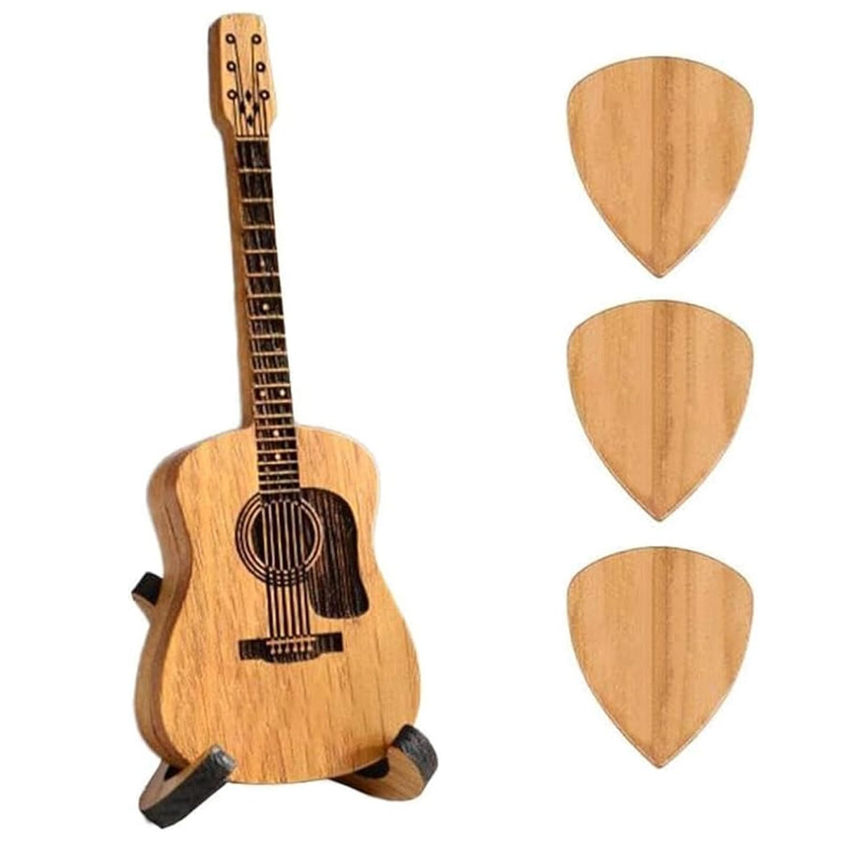 Wooden Guitar Pick Box with Stand 3PCS U8486