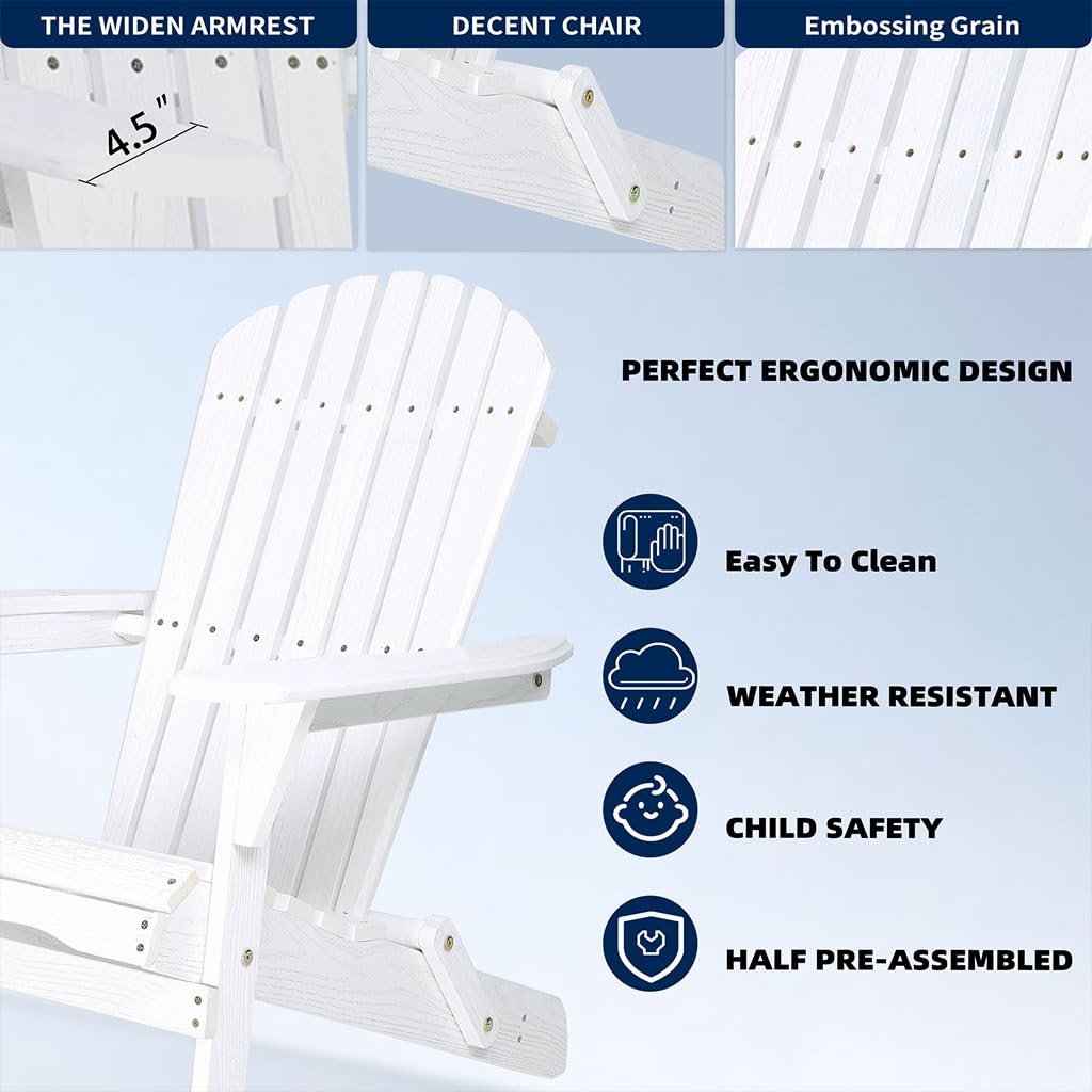 White Oversized Folding Adirondack Chair Set of 2 L2296