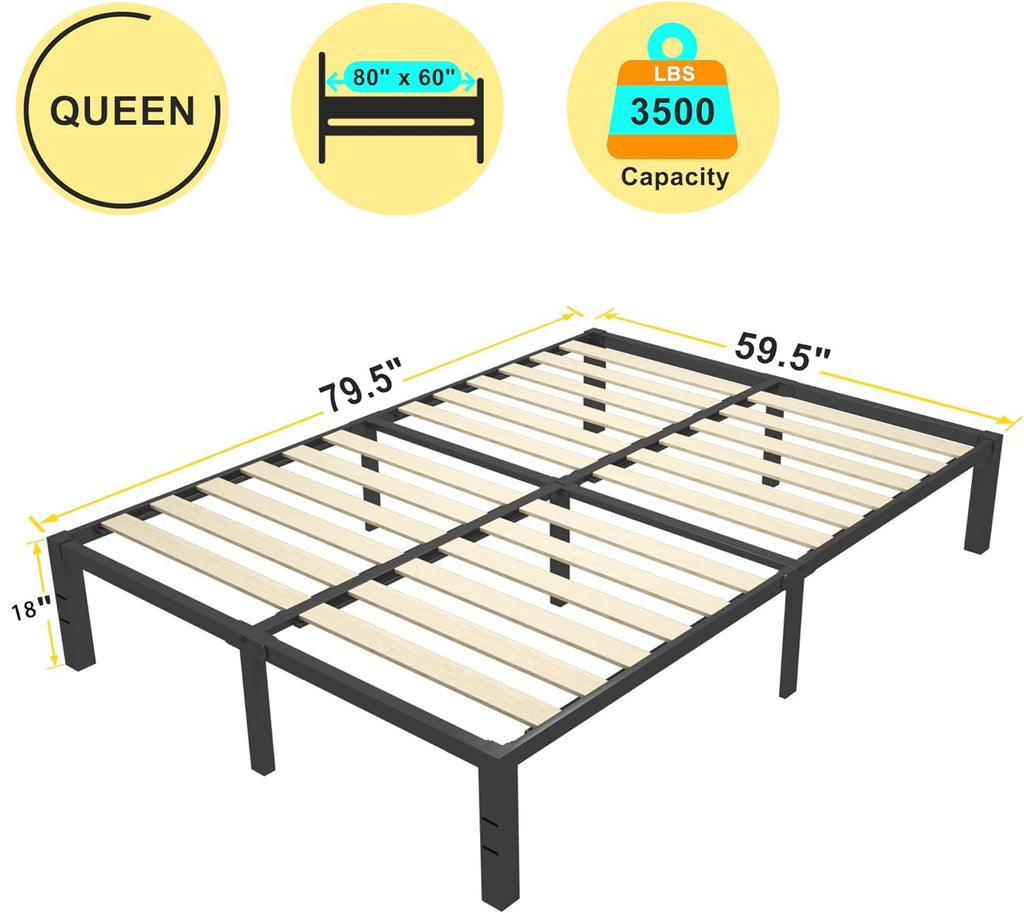 18 inch Queen Size Heavy Duty Platform Bed Frame with Wood Slats E45652