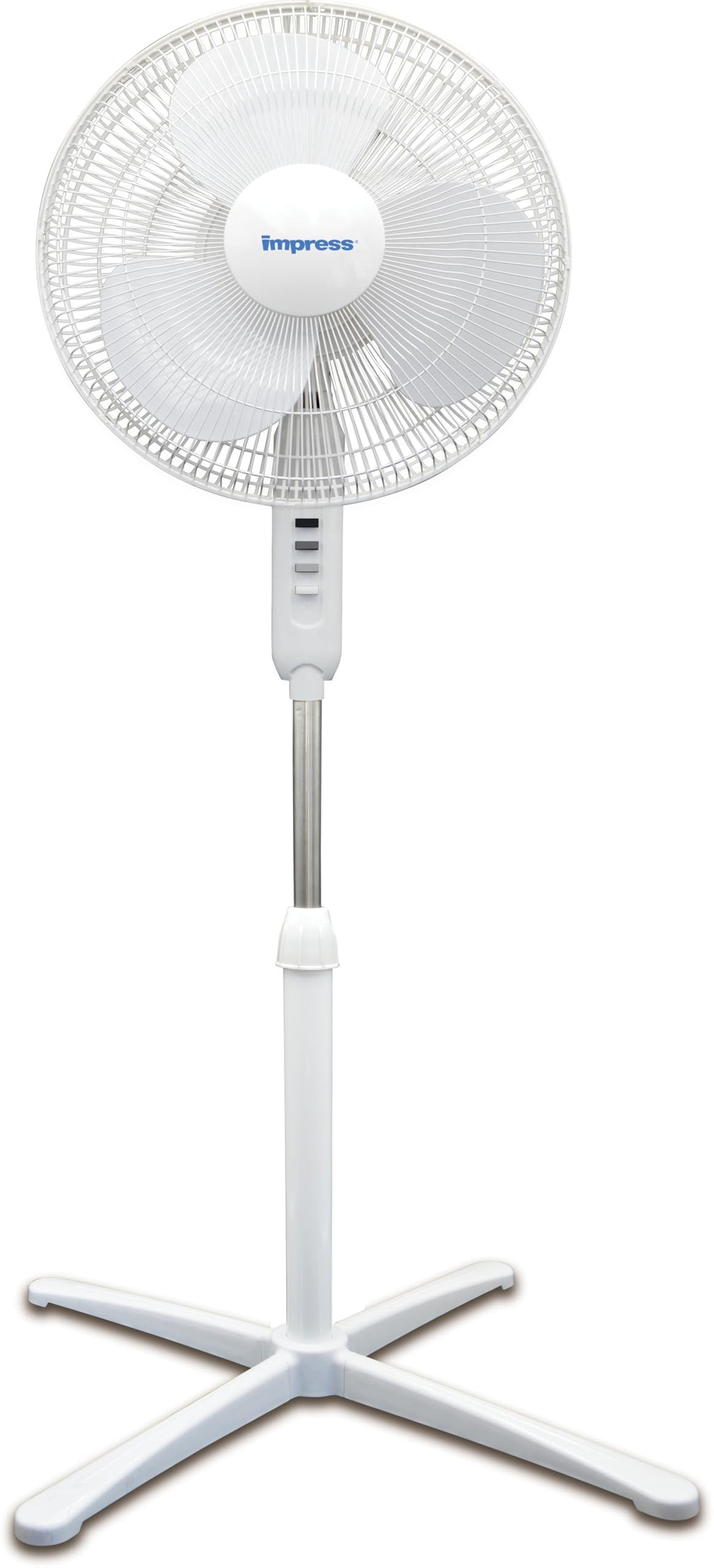 16-Inch Oscillating Stand Fan, 3-Speeds, Adjustable Height, White D1285