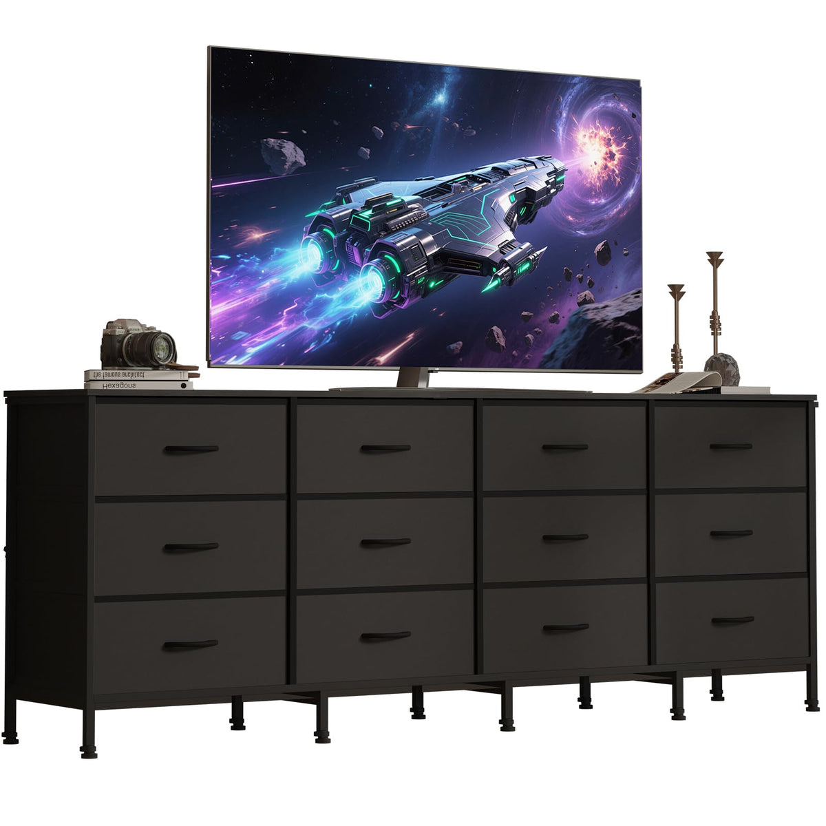 Black 12 Fabric Drawer Dresser with Charging Station G64444