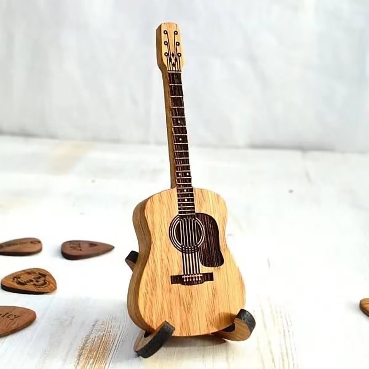 Wooden Guitar Pick Box with Stand 3PCS U8486
