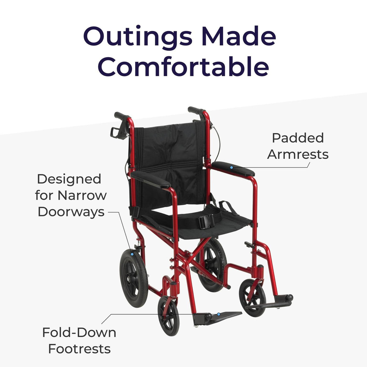 Red Transport Wheelchair with Hand Brakes M3951