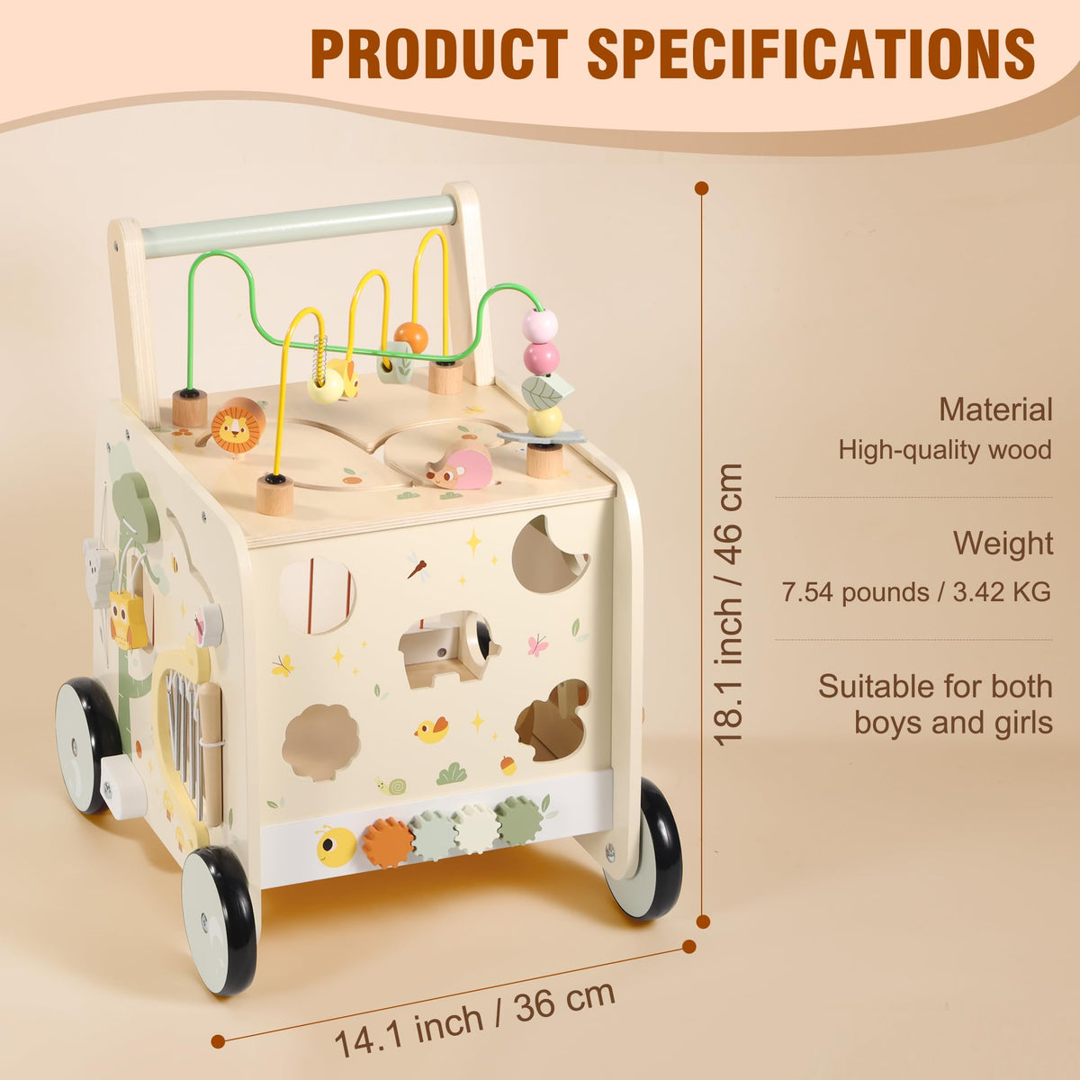Wooden Activity Cube Push Walker N479061