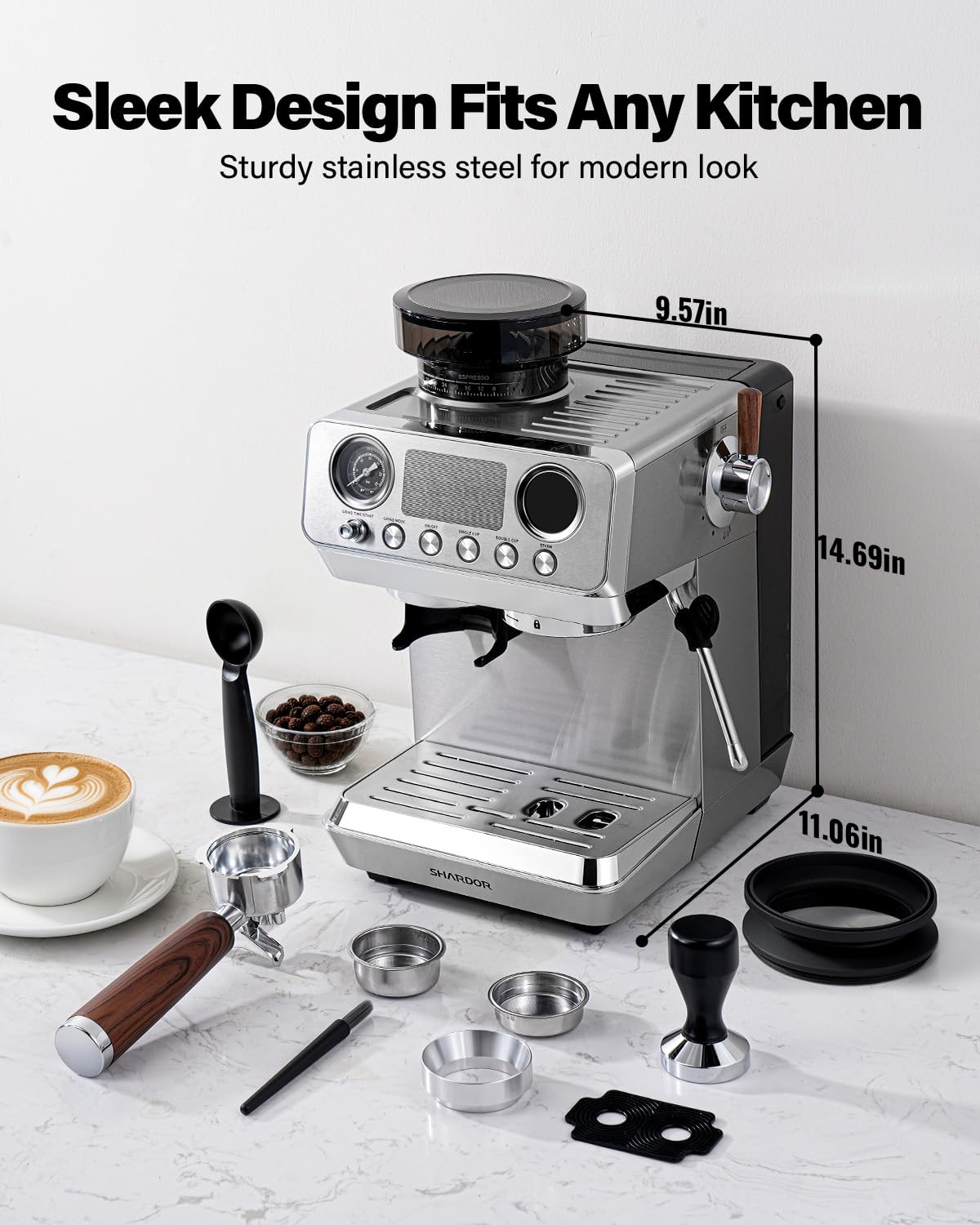 20 Bar Espresso Machine with Built-In Grinder L523881