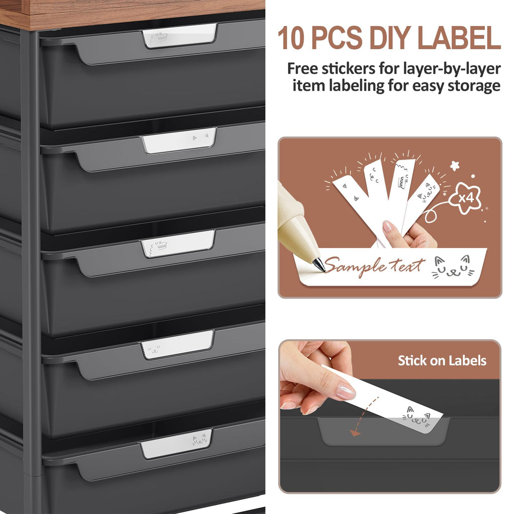 10 Drawer Rolling Storage Cart with Wooden Tabletop P880241