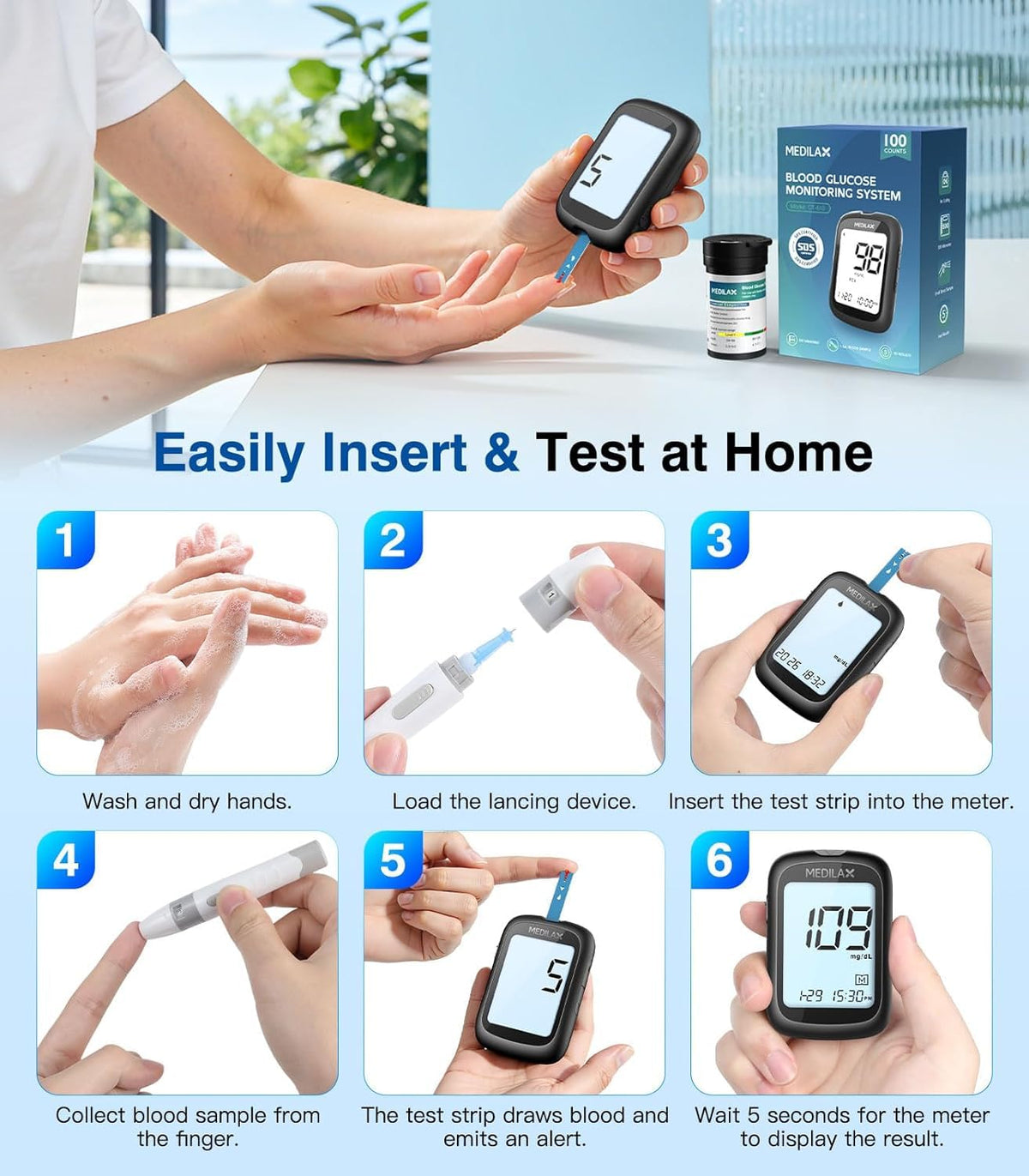 Blood Glucose Monitor Kit with 100 Strips W4343