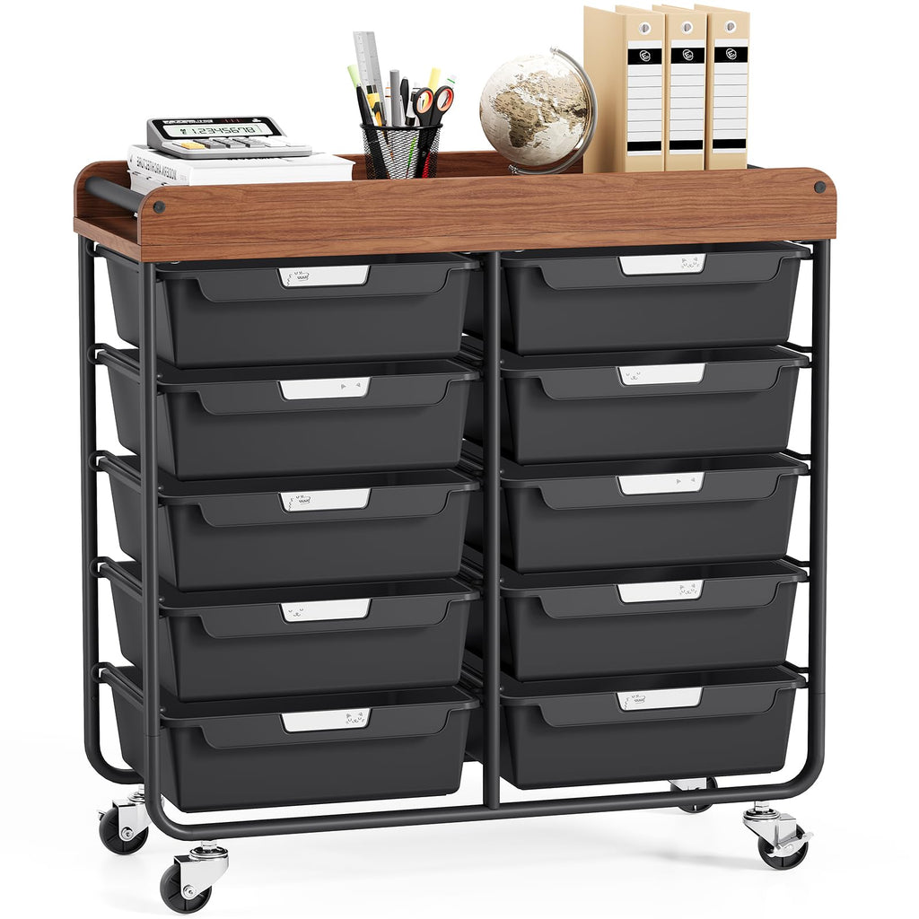10 Drawer Rolling Storage Cart with Wooden Tabletop P880241