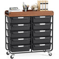 10 Drawer Rolling Storage Cart with Wooden Tabletop P880241