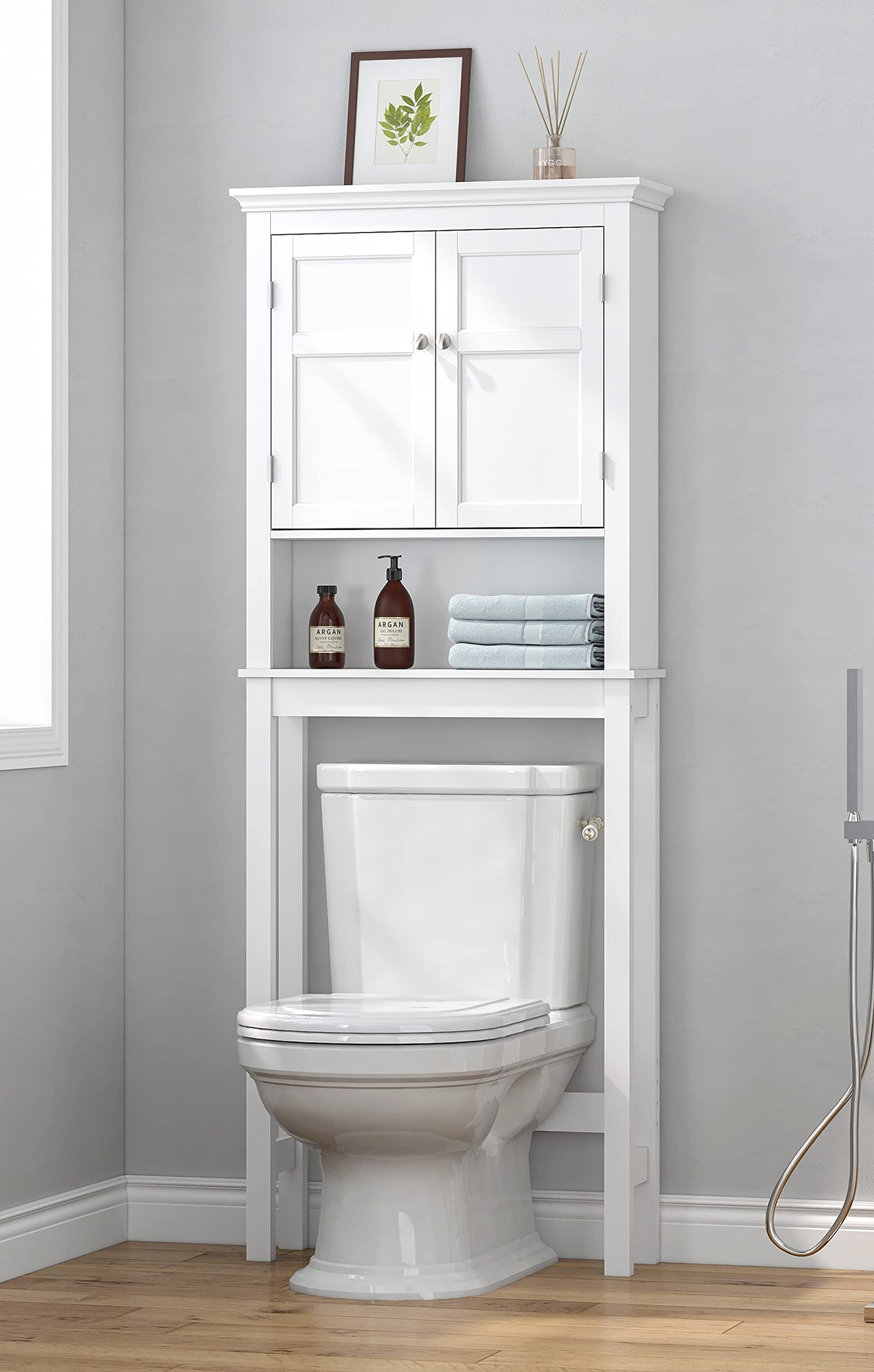 Over the Toilet Storage Cabinet with Doors and Adjustable Shelf H3246