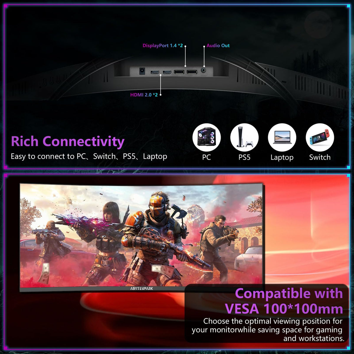 34 Inch Curved Ultra Wide WQHD Gaming Monitor 165Hz 1ms HDR400 U926411