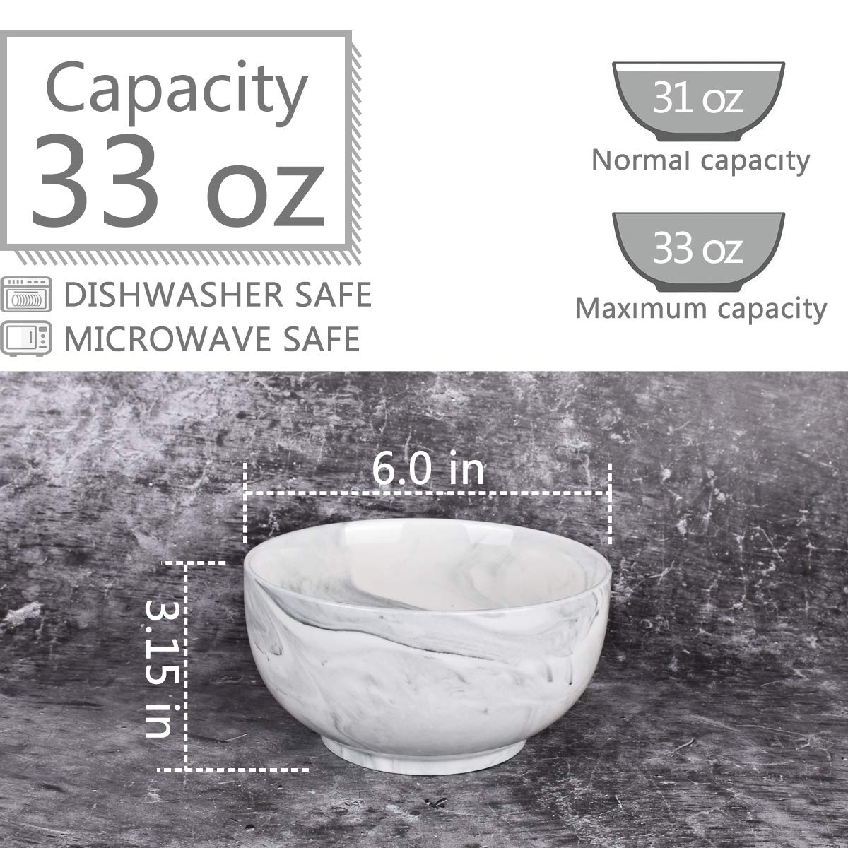 Ceramic Bowl Set of 4, 33 Oz, Dishwasher and Microwave Safe G536567
