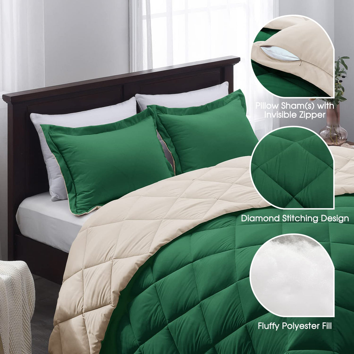 Forest Green King Size Reversible Down Alternative Comforter Set W613