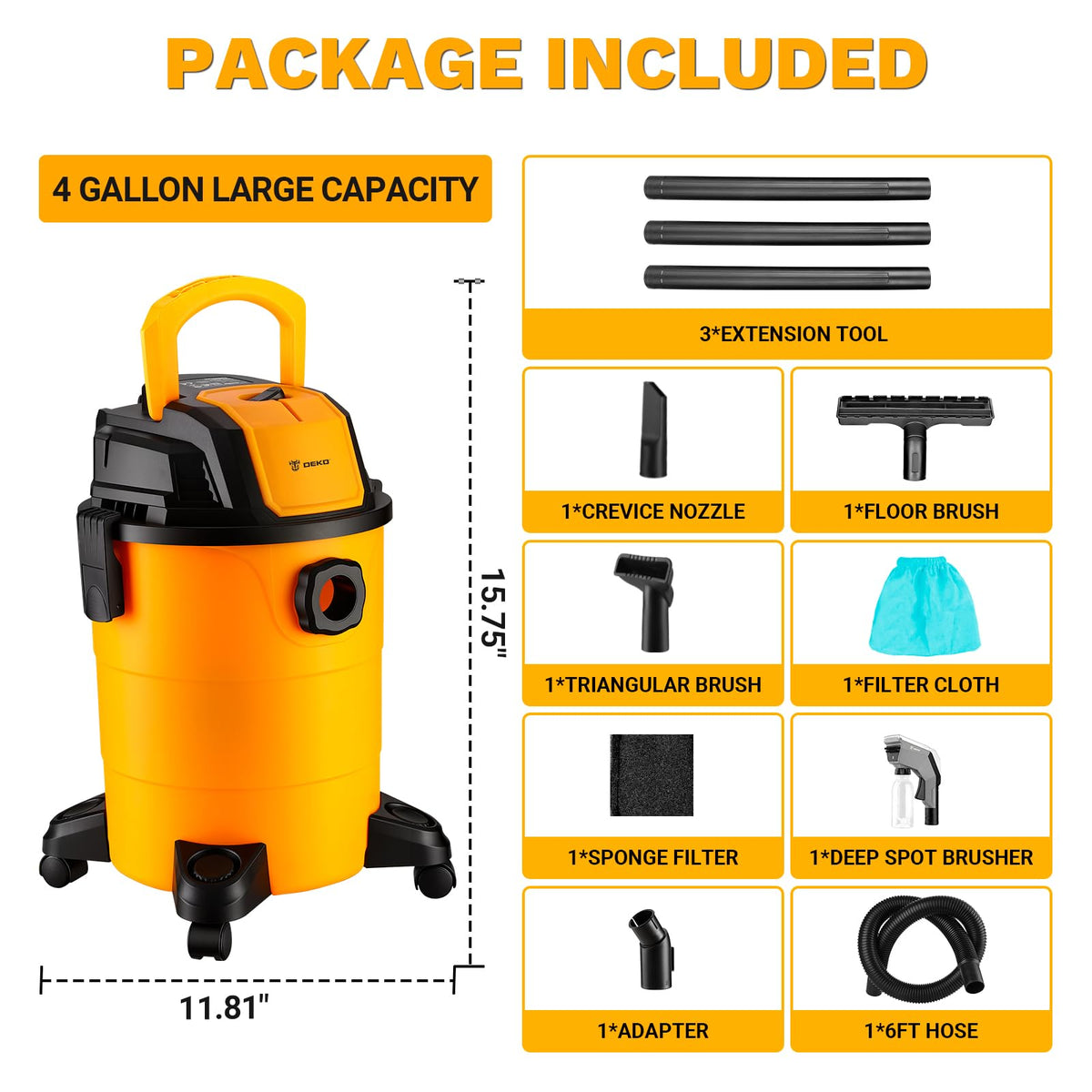 4-Gallon 3 Peak HP Wet Dry Shop Vacuum with Hose S425221