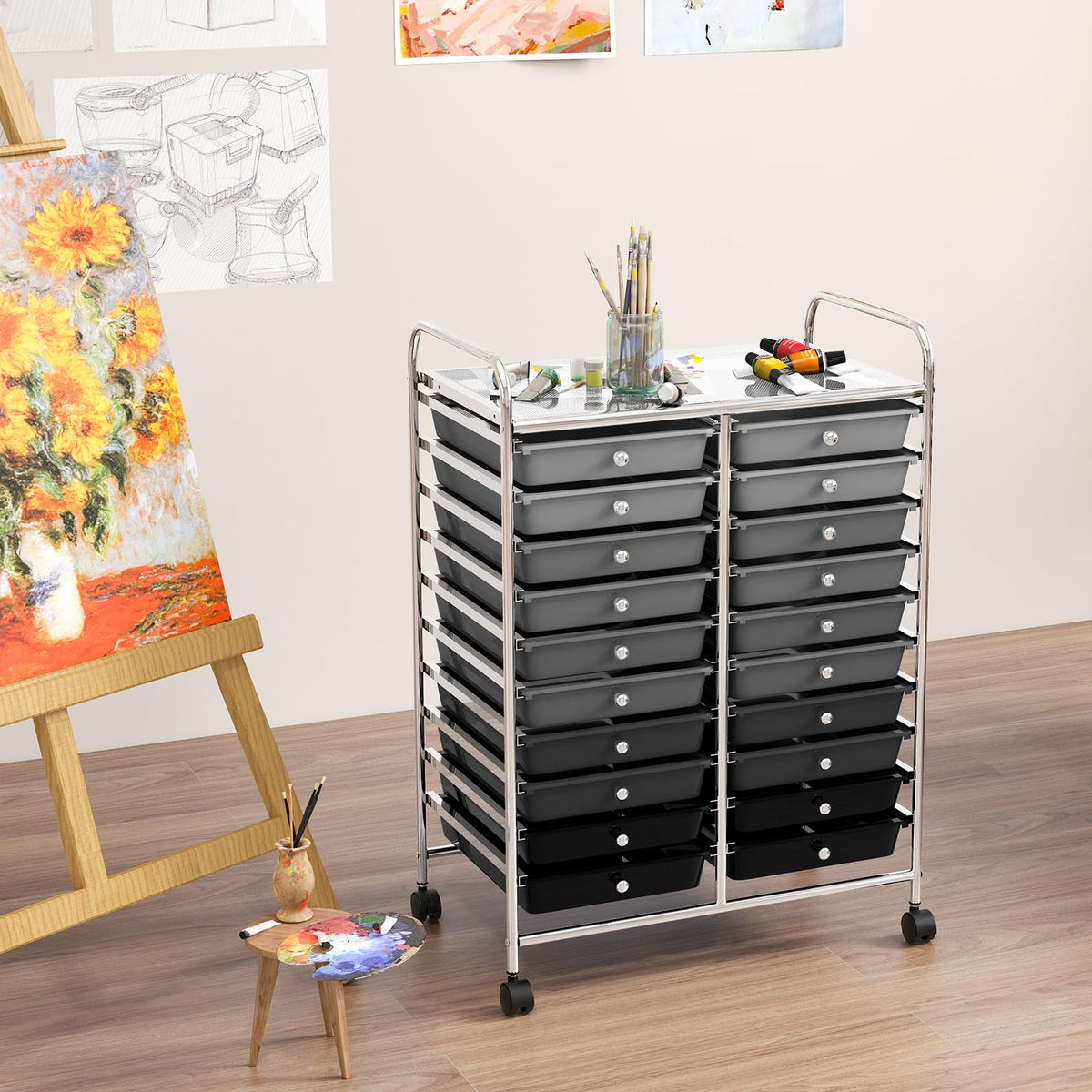 20 Drawer Multicolor Rolling Storage Cart I8175