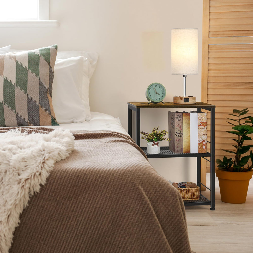 Small 3 Tier Wood Side Table with Metal Frame P84741