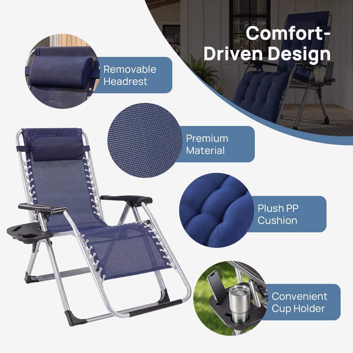 Zero Gravity Chairs Set of 2 with Cup Holder F582