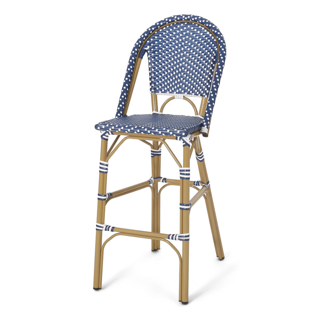 Dark Teal and White PE Rattan Bar Stool Set of 2 C6135