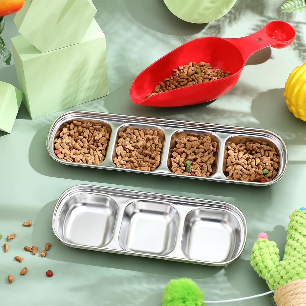 2pcs Stainless Steel Compartment Pet Food Bowls E62803